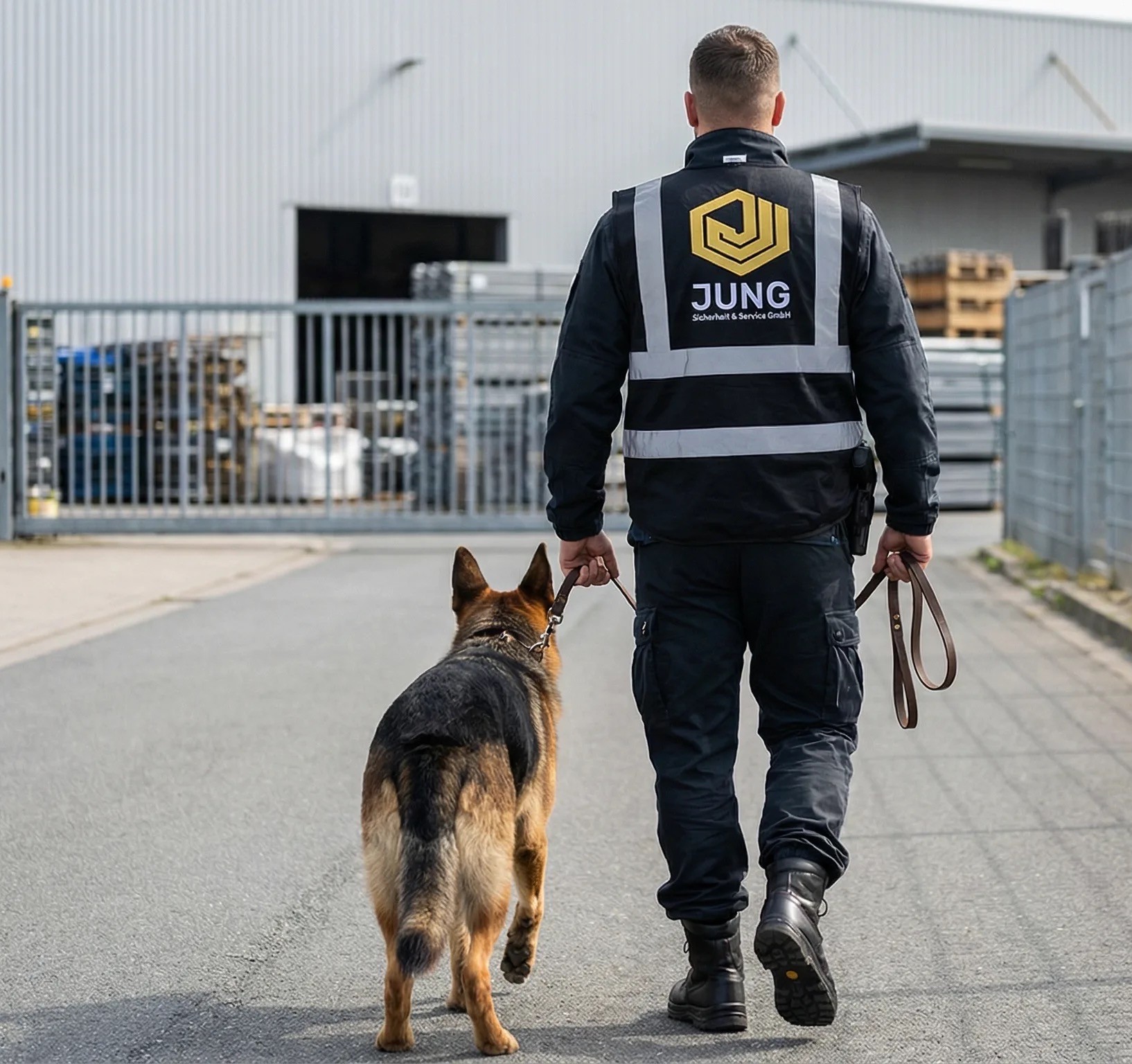Wachschutz mit Diensthund bei einer Objektkontrolle
